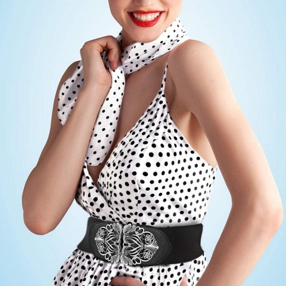 Black floral buckle corset boho elastic wide waist goth party dress belt - Picture 3 of 16